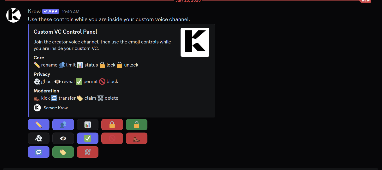 Krow custom voice channel control panel